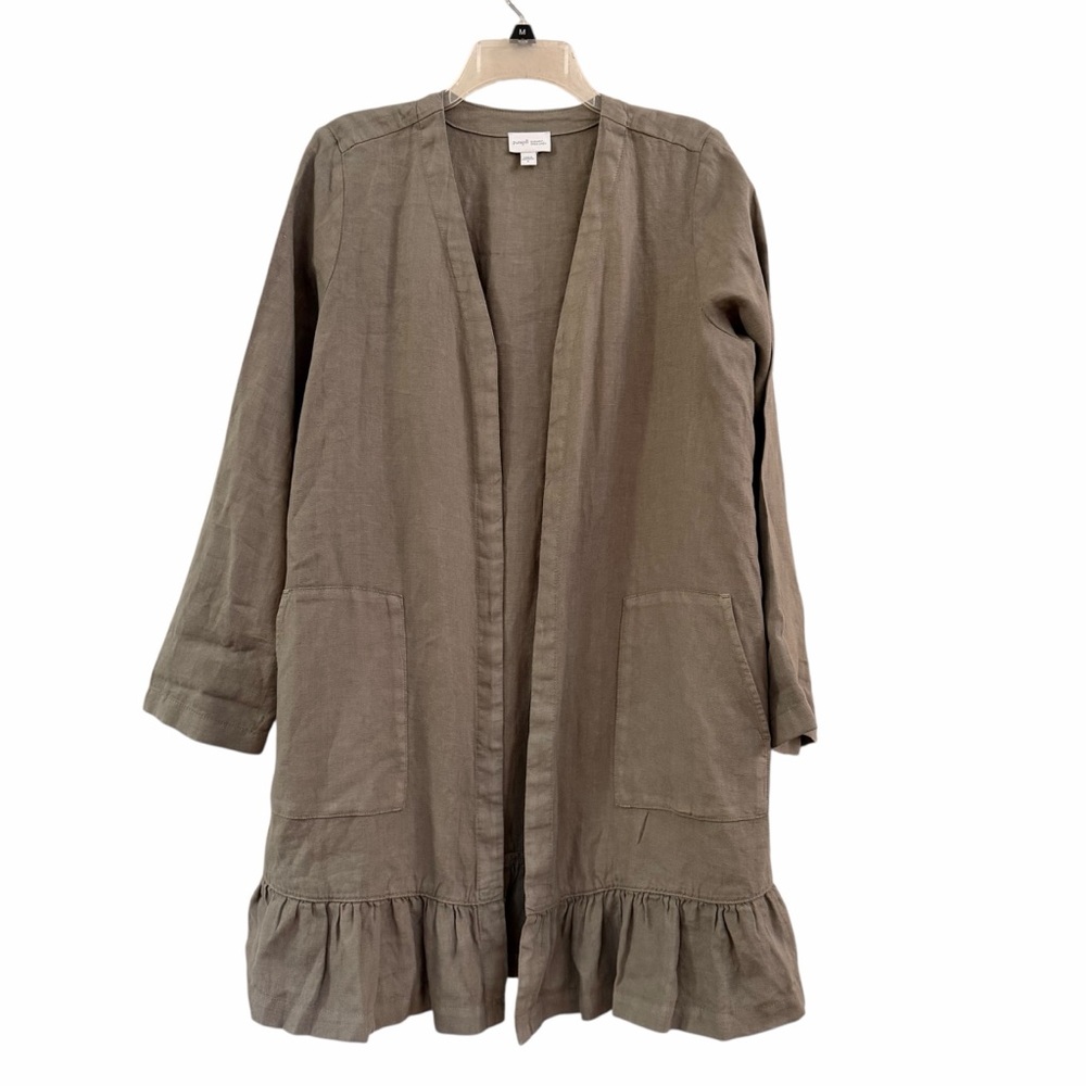 J Jill linen open ruffle hem greenish gray jacket - Picture 2 of 8